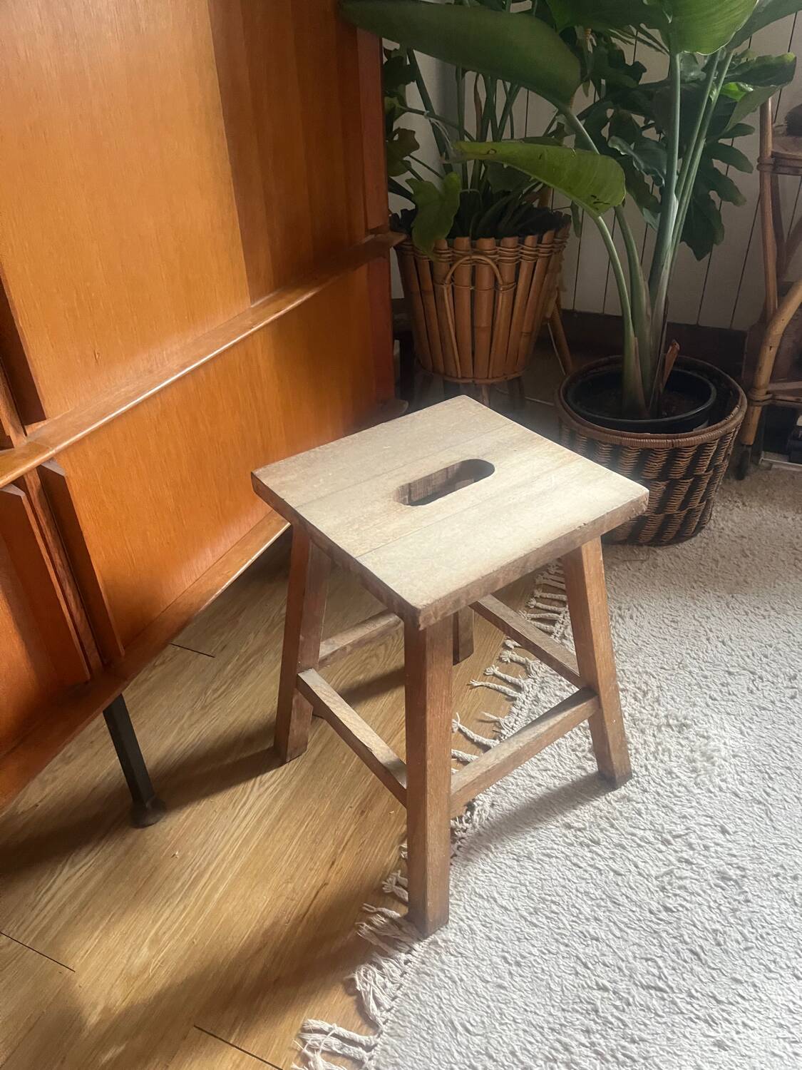 Vintage solid oak stool