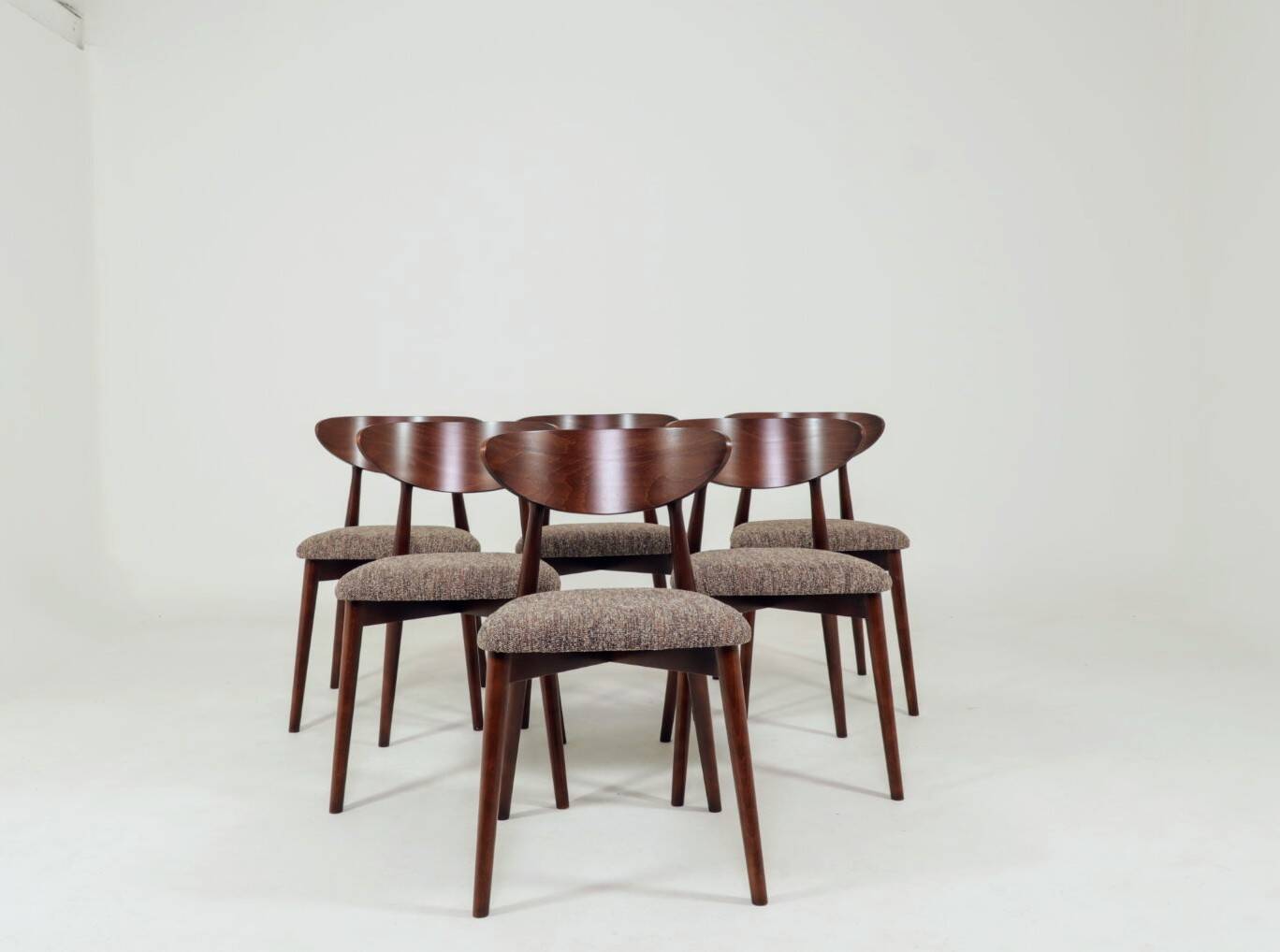 Scandinavian dining chairs in mocha brown, set of 6.