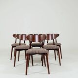 Scandinavian dining chairs in mocha brown, set of 6.