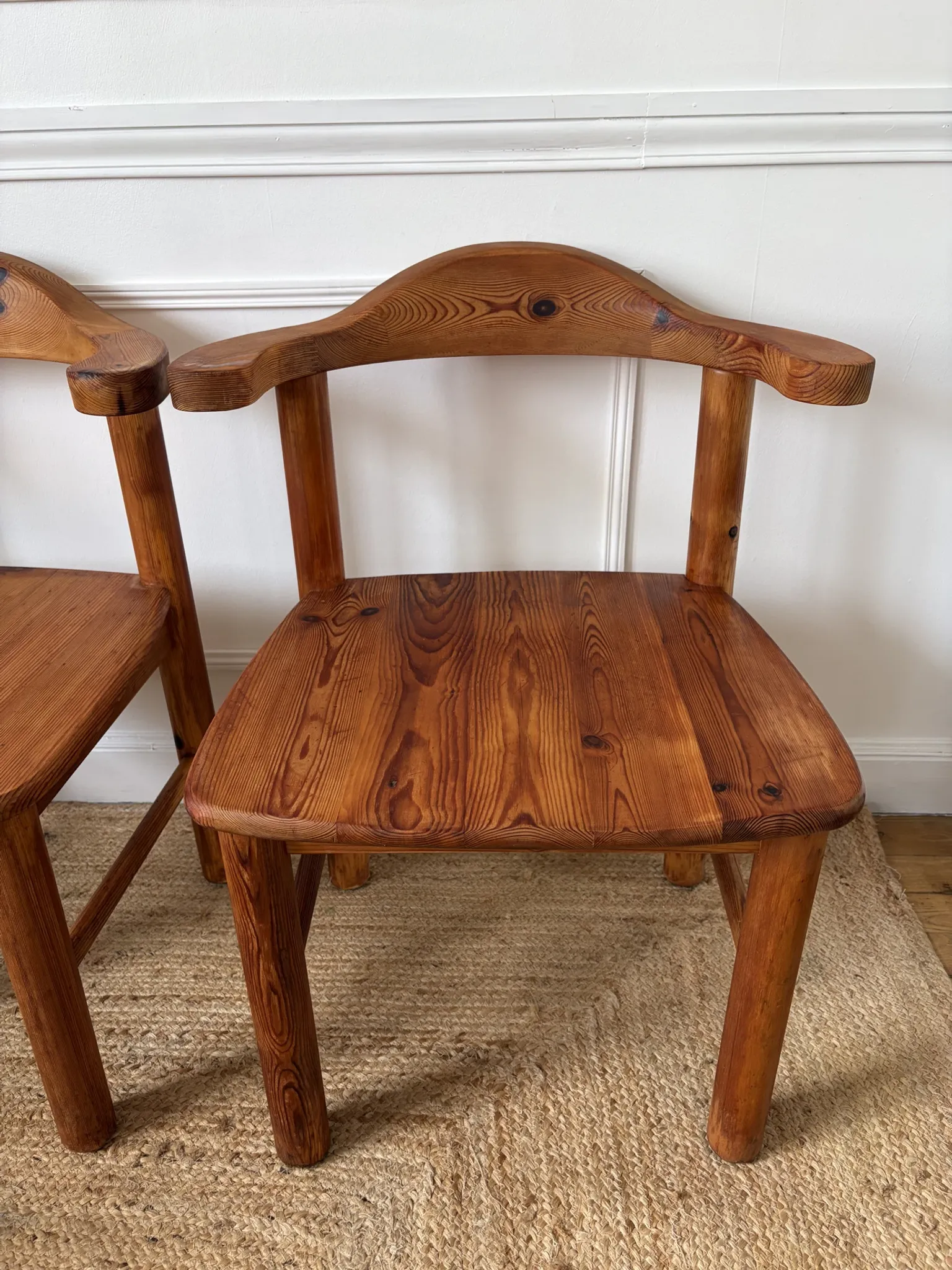 4 pine armchairs from the 1970s