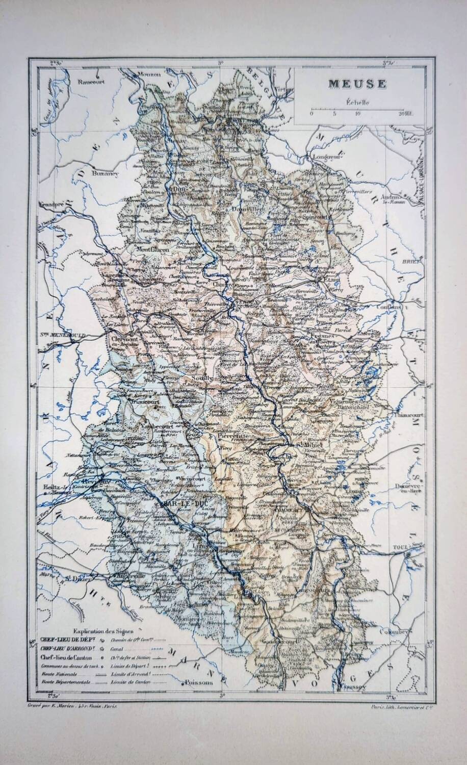 The Meuse, printed map from 1889.