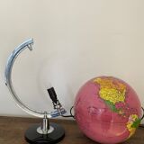 World map, luminous terrestrial globe Tecnodidattica vintage fuchsia pink background 70s