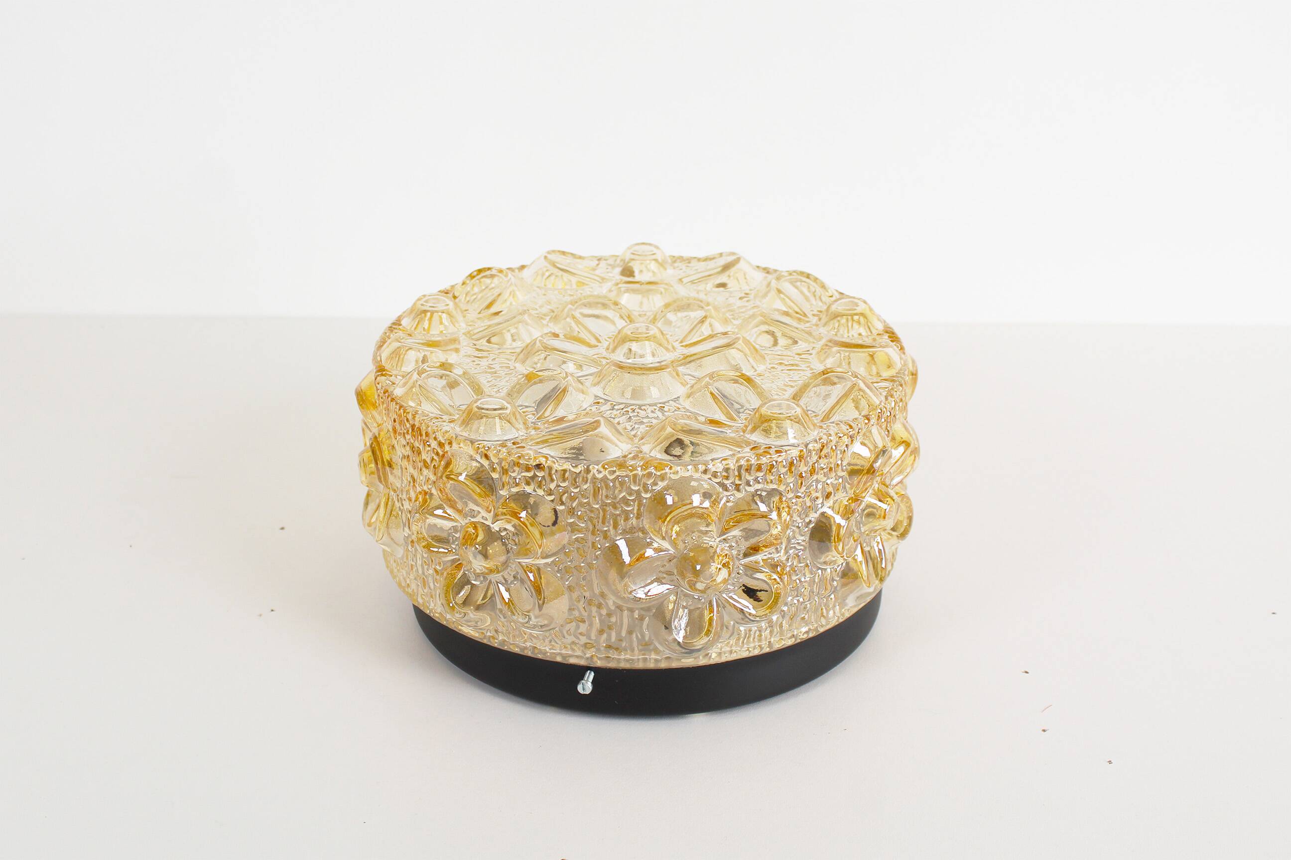 Original 1970’s amber Glass ‘Flower’ wall lamps by Erco