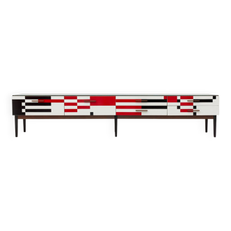 Buffet bas vintage moderne Bauhaus avec motif peint à la main, Allemagne 1970