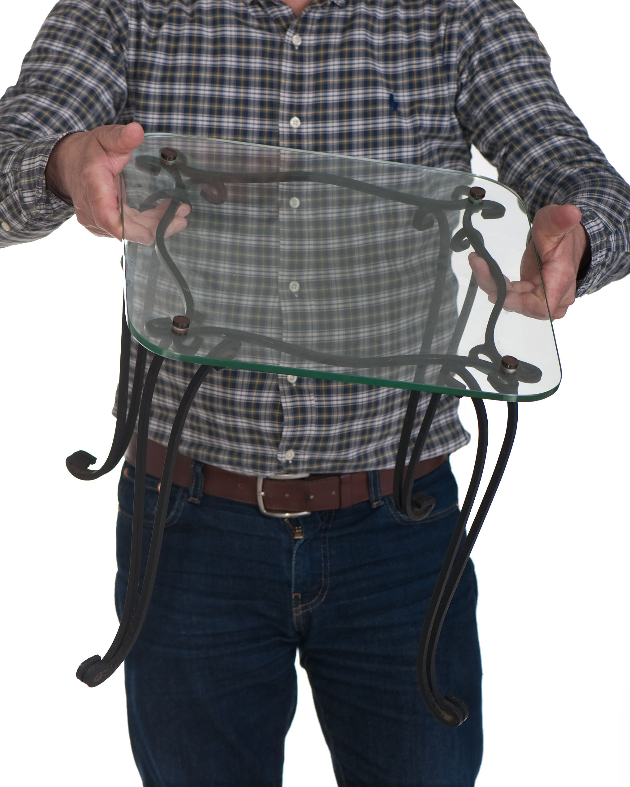 Side table in wrought iron and glass top year 50