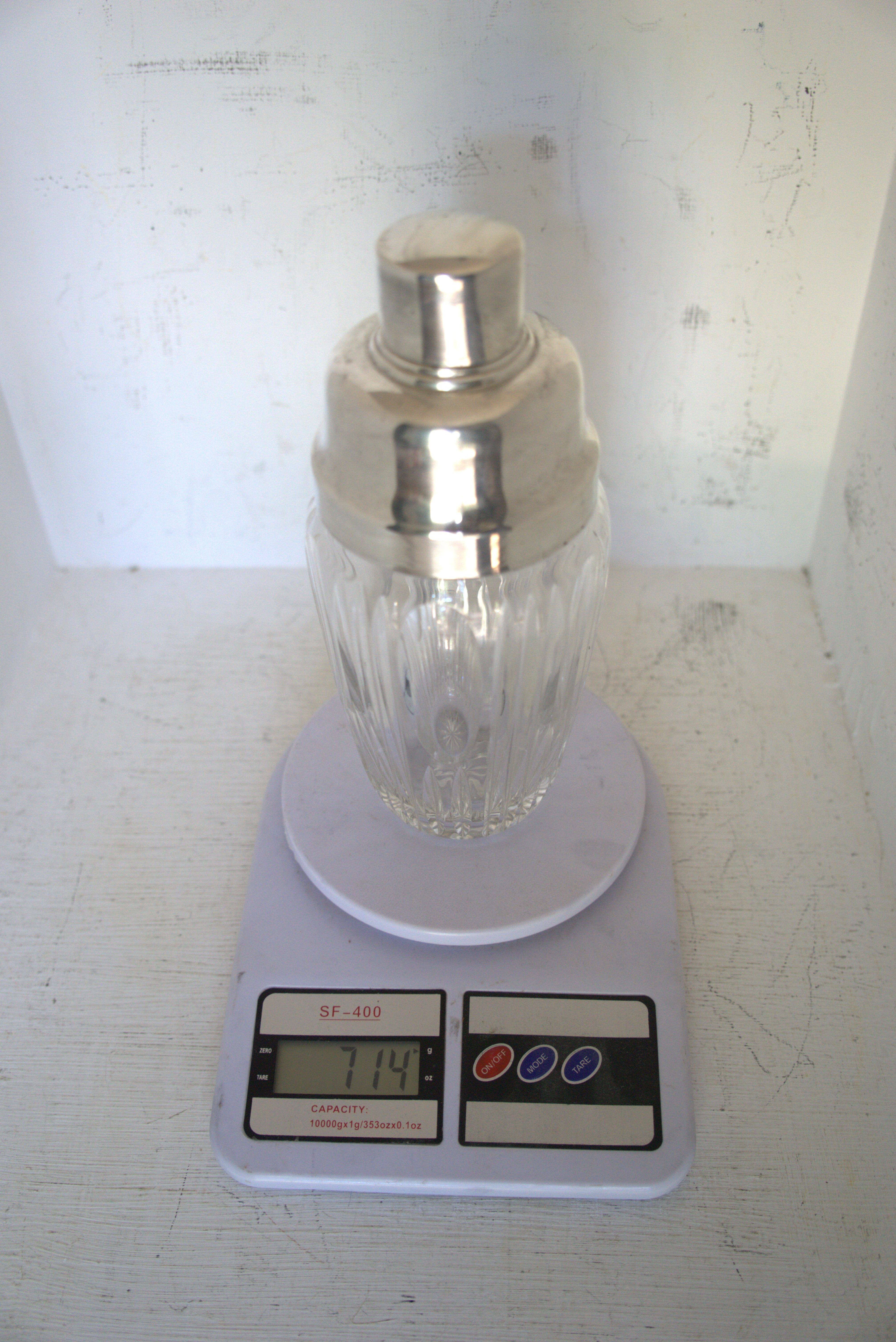 Art deco crystal and silver plated shaker