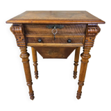 Antique walnut sewing table (19th century) Biedermeier side table