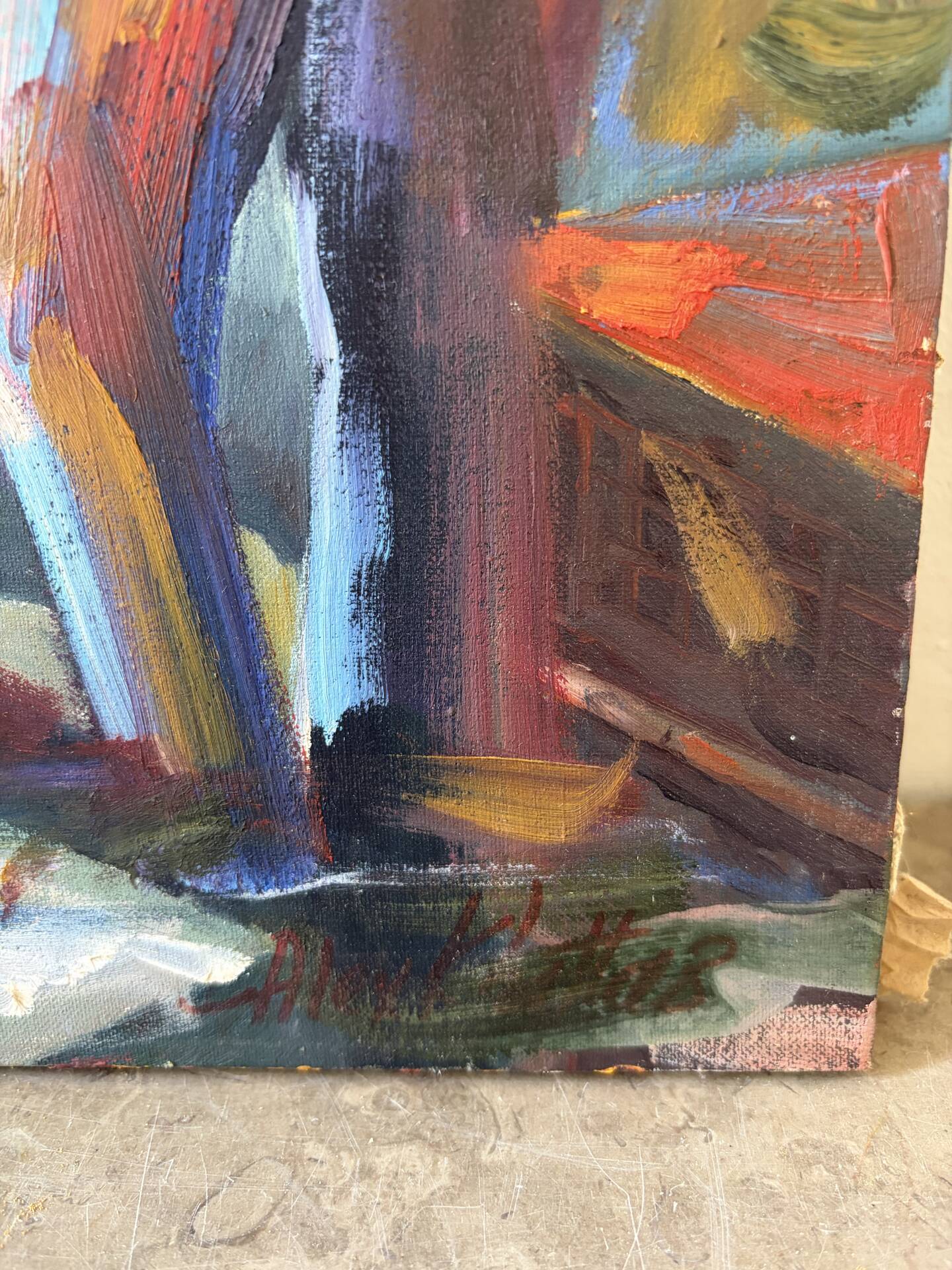 Le marché à Chypre, huile à couteau,  signé Alex Khattab
