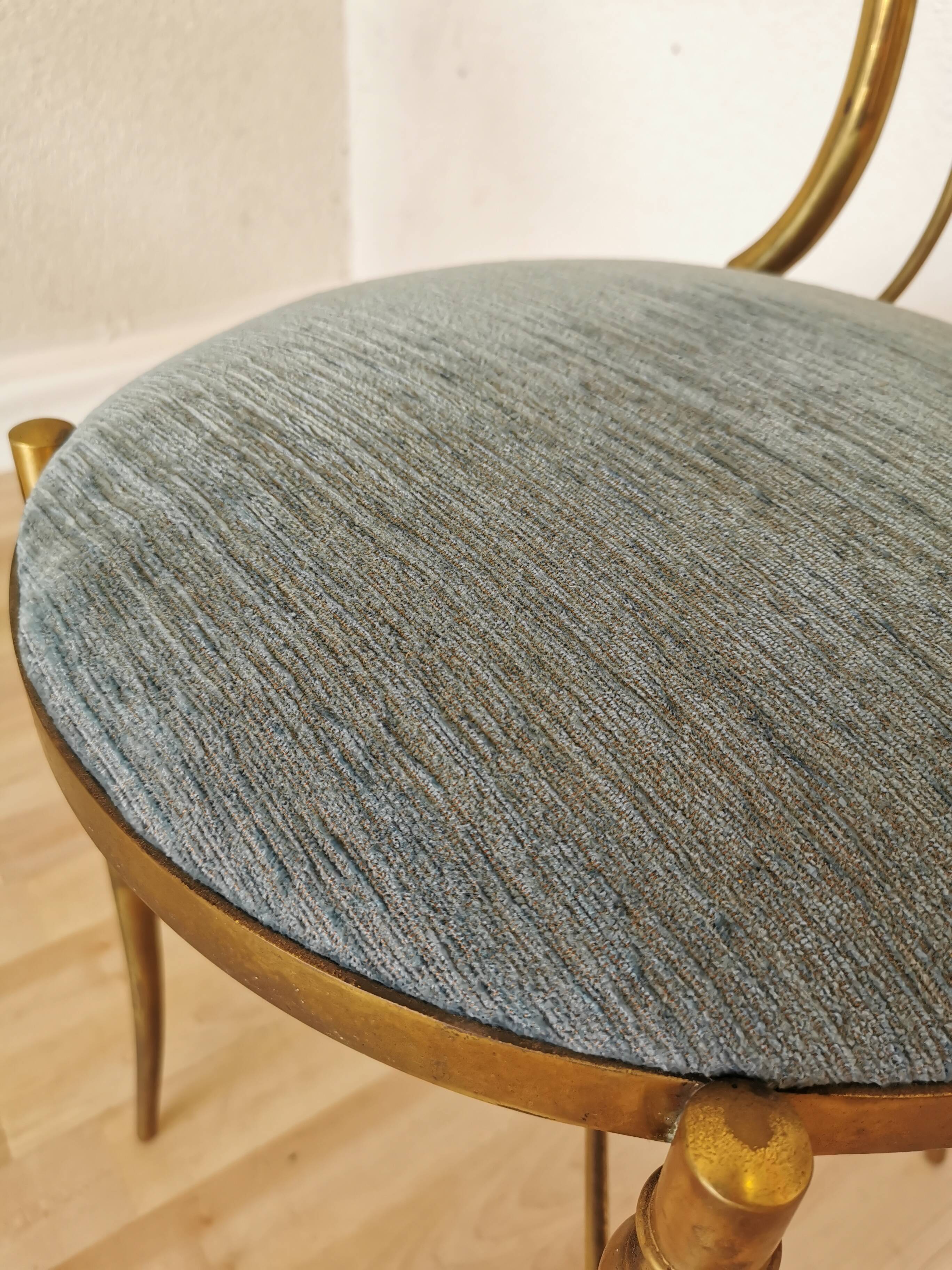 Vintage Paolo Buffa Brass Vanity Chair: Chiavari Style, Blue Fabric, 1950s