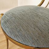 Vintage Paolo Buffa Brass Vanity Chair: Chiavari Style, Blue Fabric, 1950s