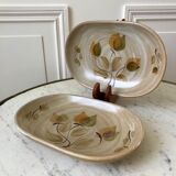 pair of sandstone / ceramic raviers Niderviller Doria Ste Radegonde hand painted 70s