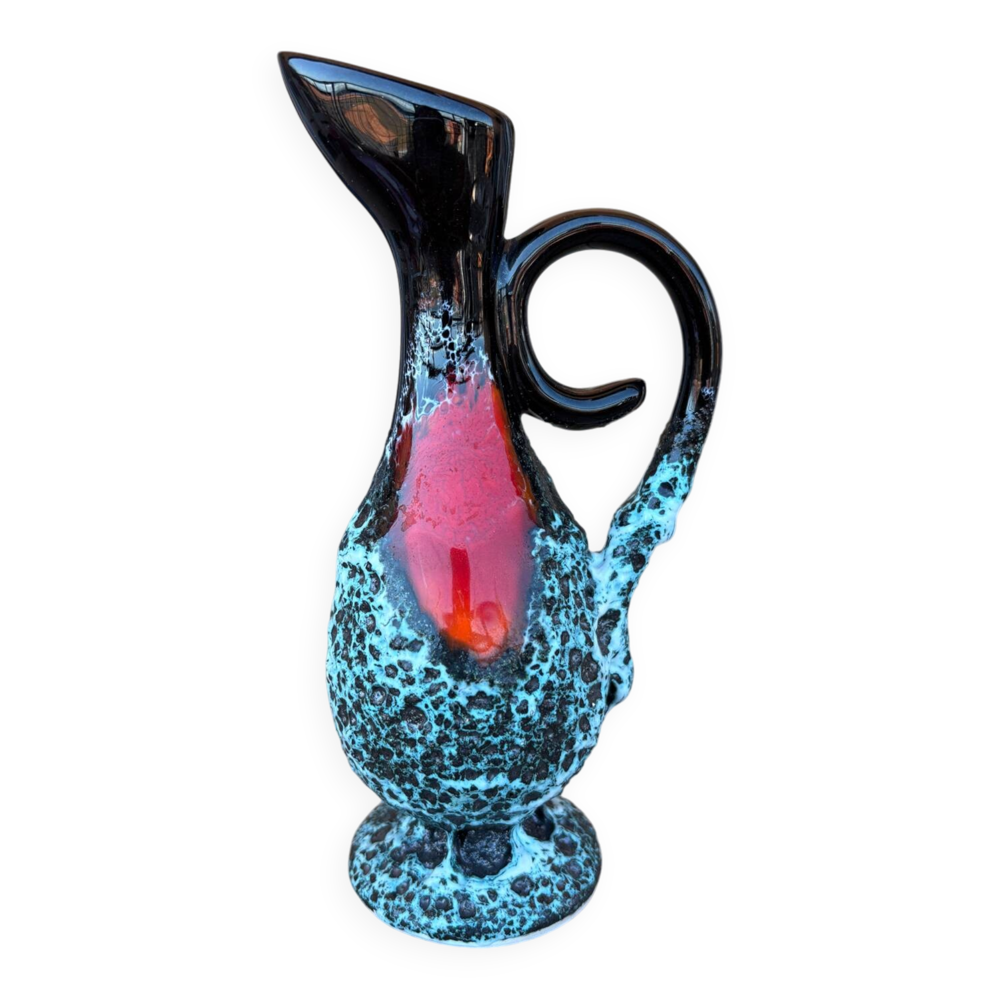 Vintage fat lava vase – turquoise red ceramic foam