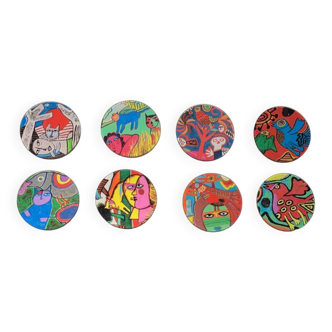 Guillaume Corneille (1922-2010) Set of 8 Cats and Birds coasters