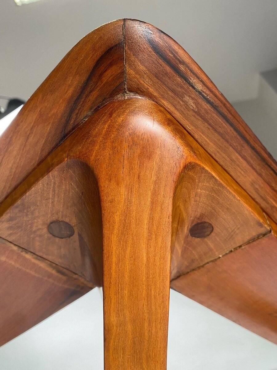 Vintage Italian Table in Wood and Brass by Turin School, 1950s