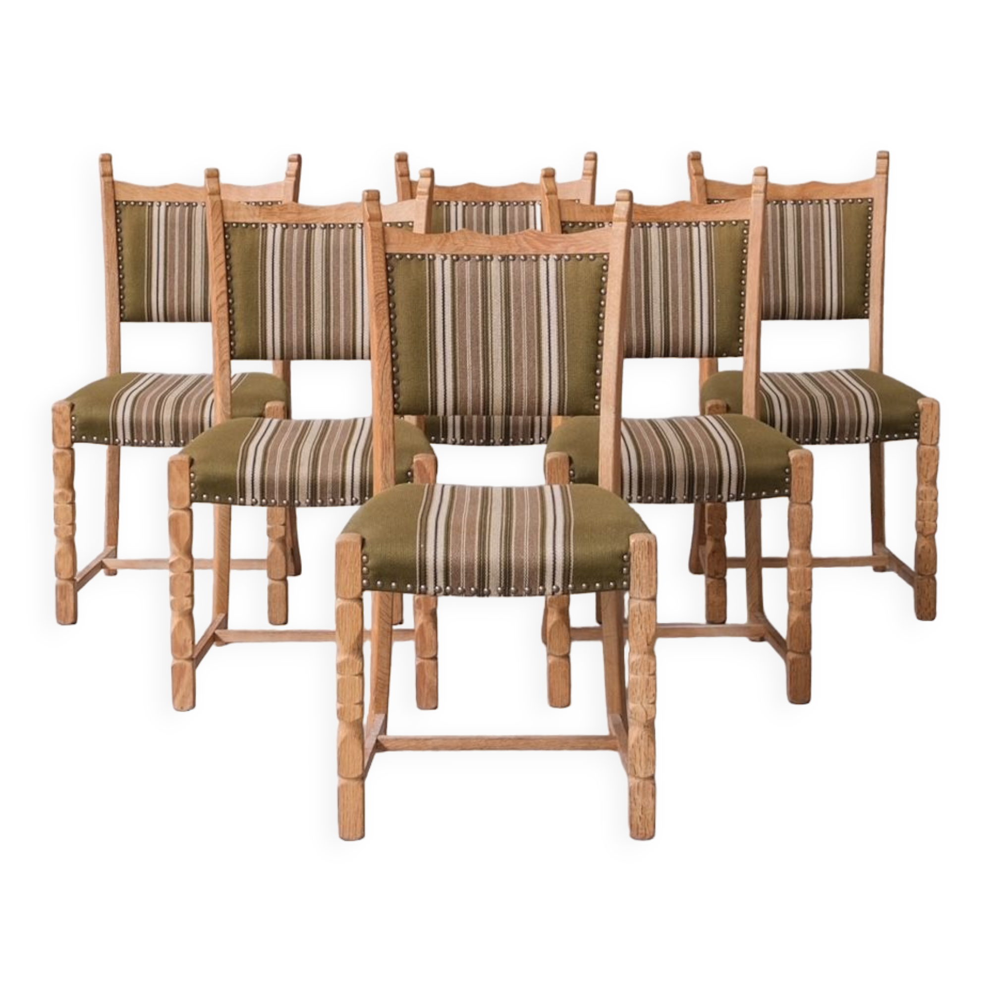 Set of six oak mid-century dining chairs