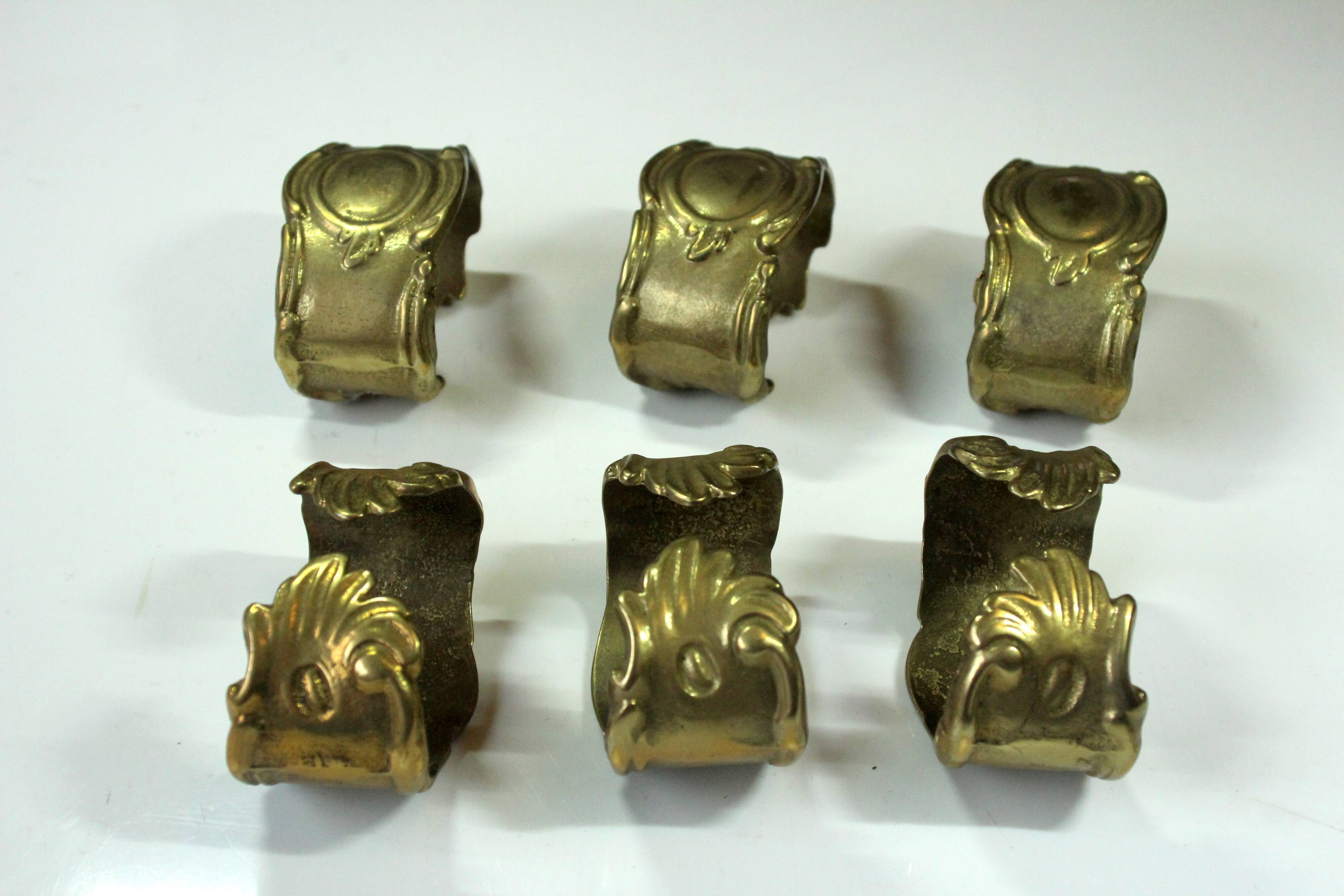 6 solid brass napkin holder, napkin rings, vintage from the 1960s, in original box