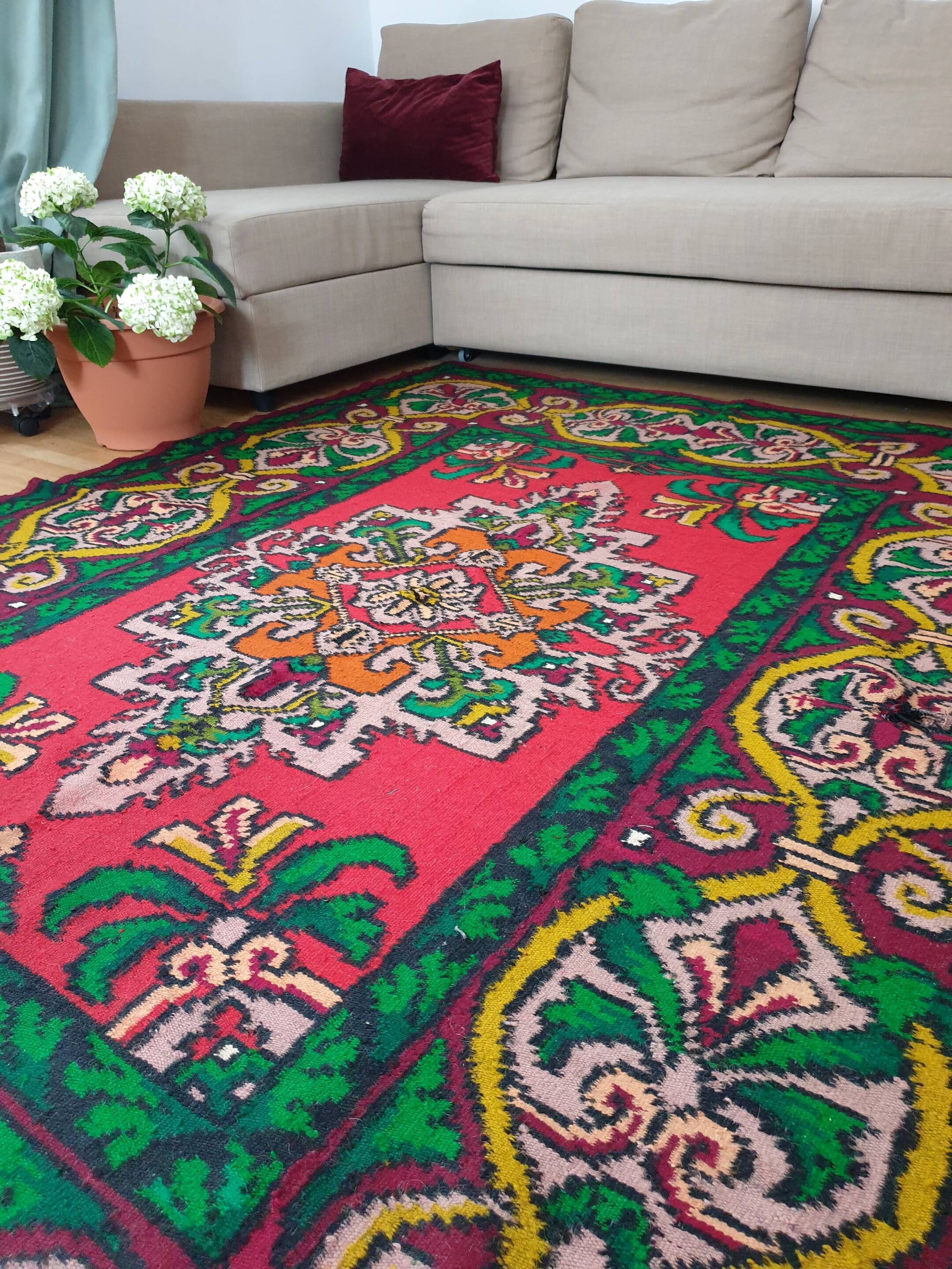 Tapis en laine roumain fait à la main, 247X177 cm