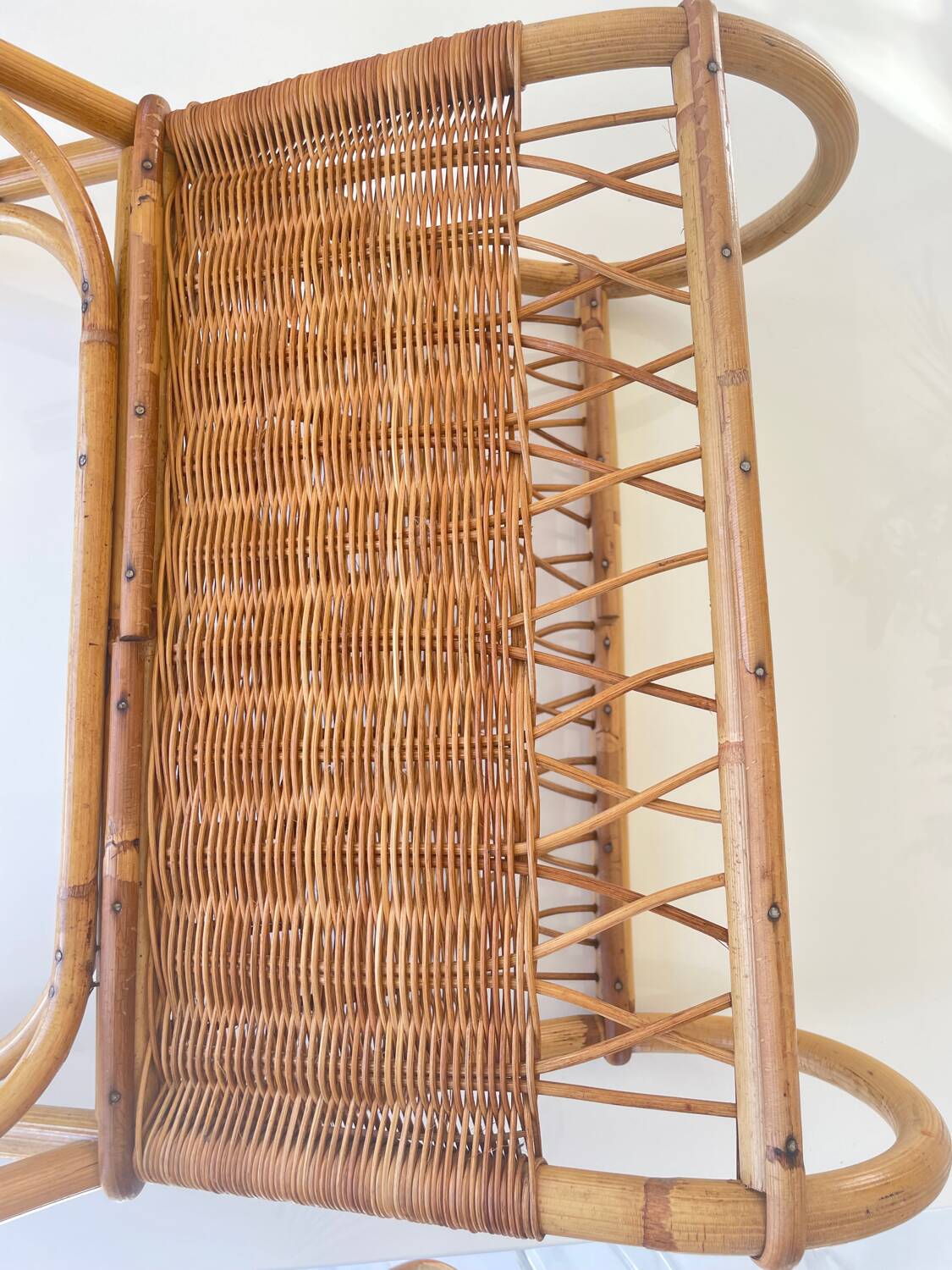 Old rattan magazine rack from the 70s