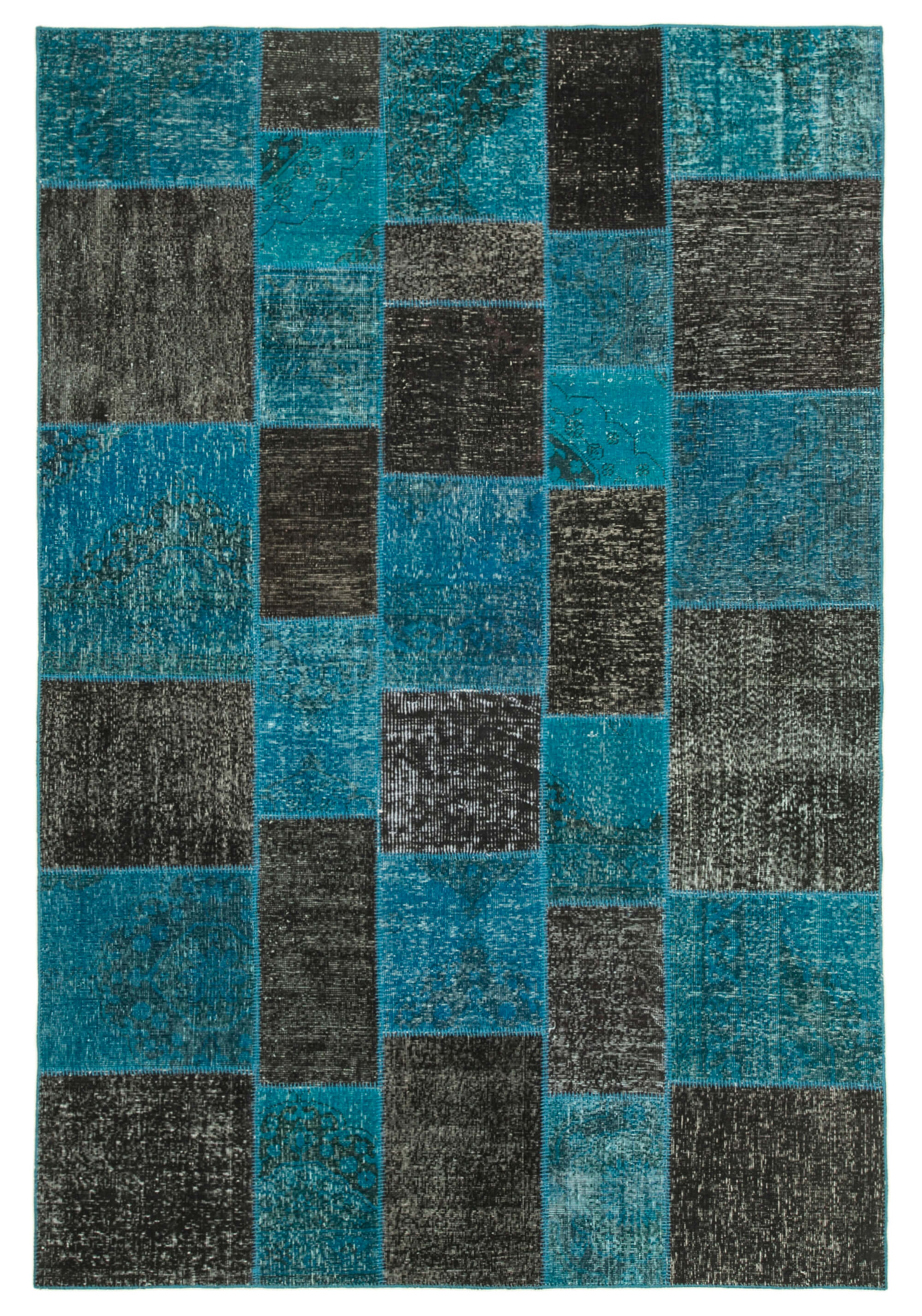 Hand-knotted turkish vintage 200 cm x 297 cm black patchwork carpet