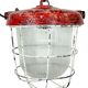 Red industrial cast iron cage pendant light, 1960s