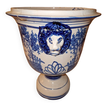 Indoor cache pot earthenware from Nevers signed F. Albus