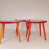 Swedish stools in red lacquered birch, Yngve Ekström "Palle", 1970s