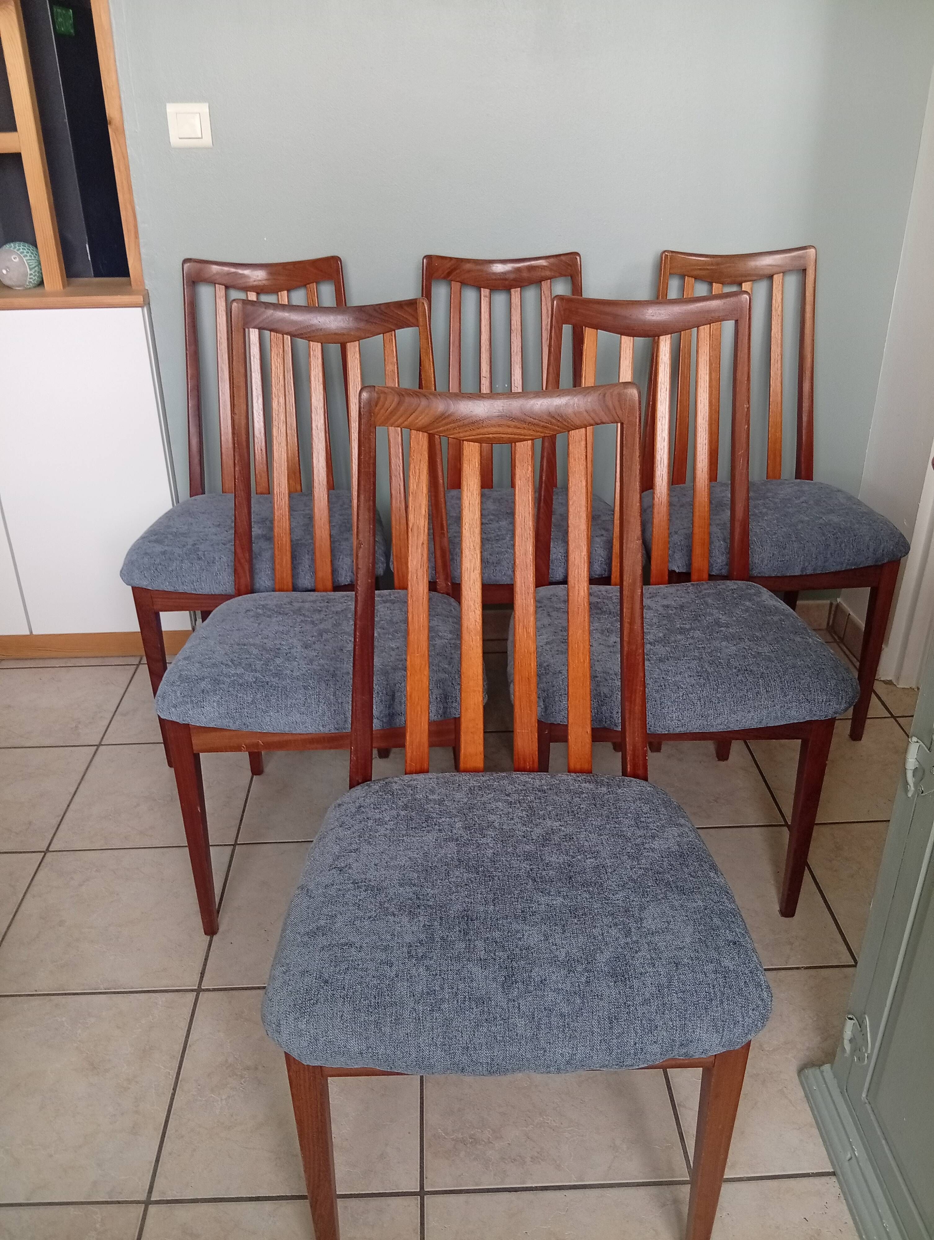 Lot of 6 Gplan teak wood armchairs vintage 1970s dining room scan.