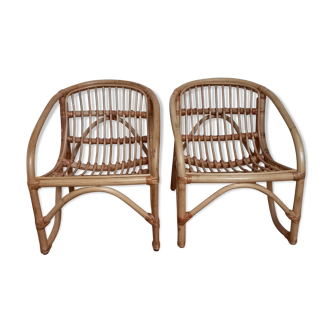 Duo de fauteuils coquille en rotin