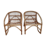 Duo de fauteuils coquille en rotin