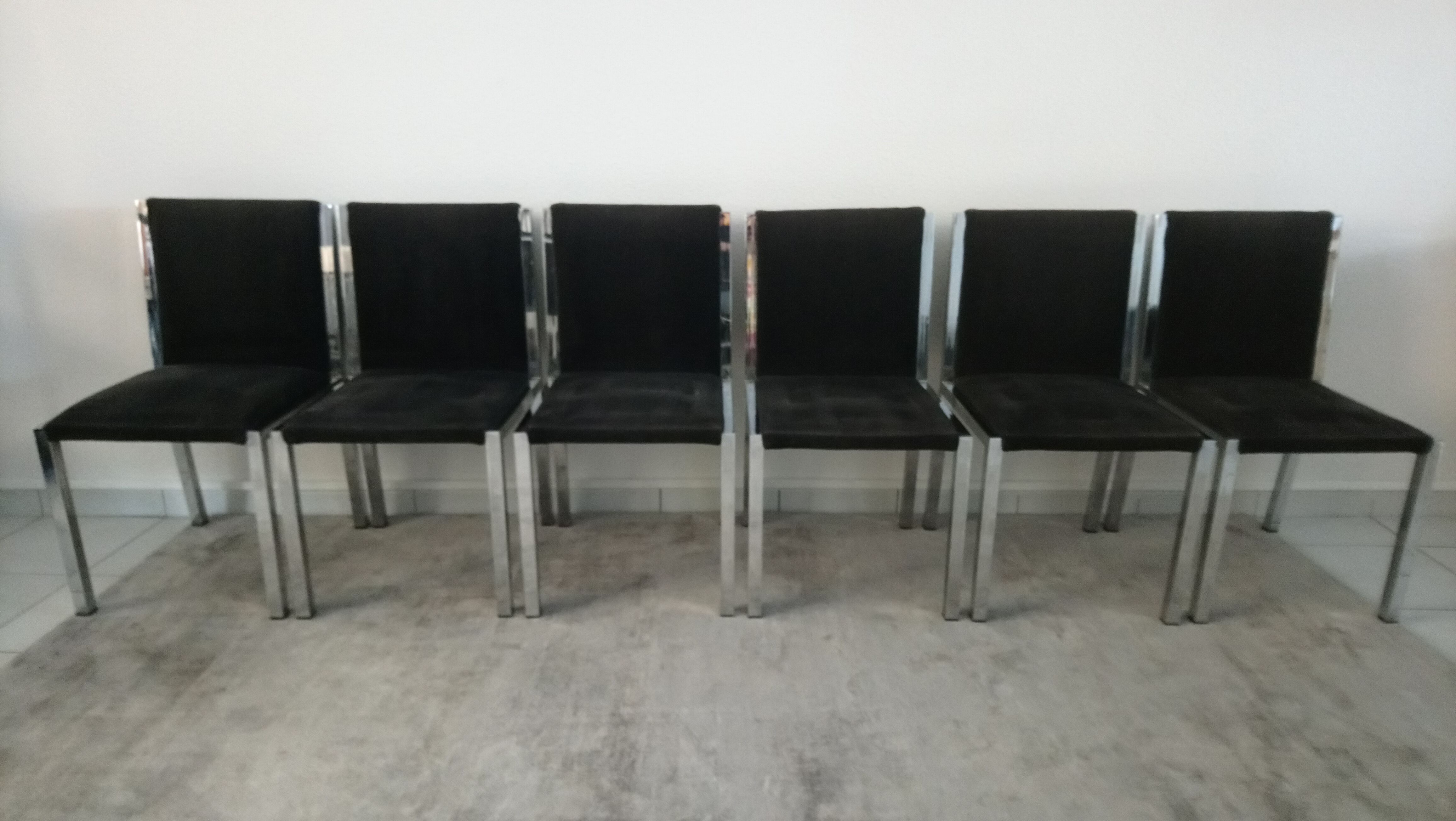Set of 6 chairs Italian chrome and velvet black 70s