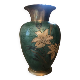 Painted brass vase