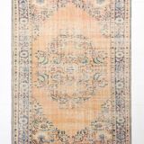 6x9 Vintage Orange & Blue Floral Pattern Turkish Vintage Rug, 180x275 Cm