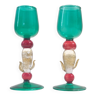 Paire postmoderne de verres à liqueur bleu sarcelle, rouge et or par Salviati, Murano, Italie