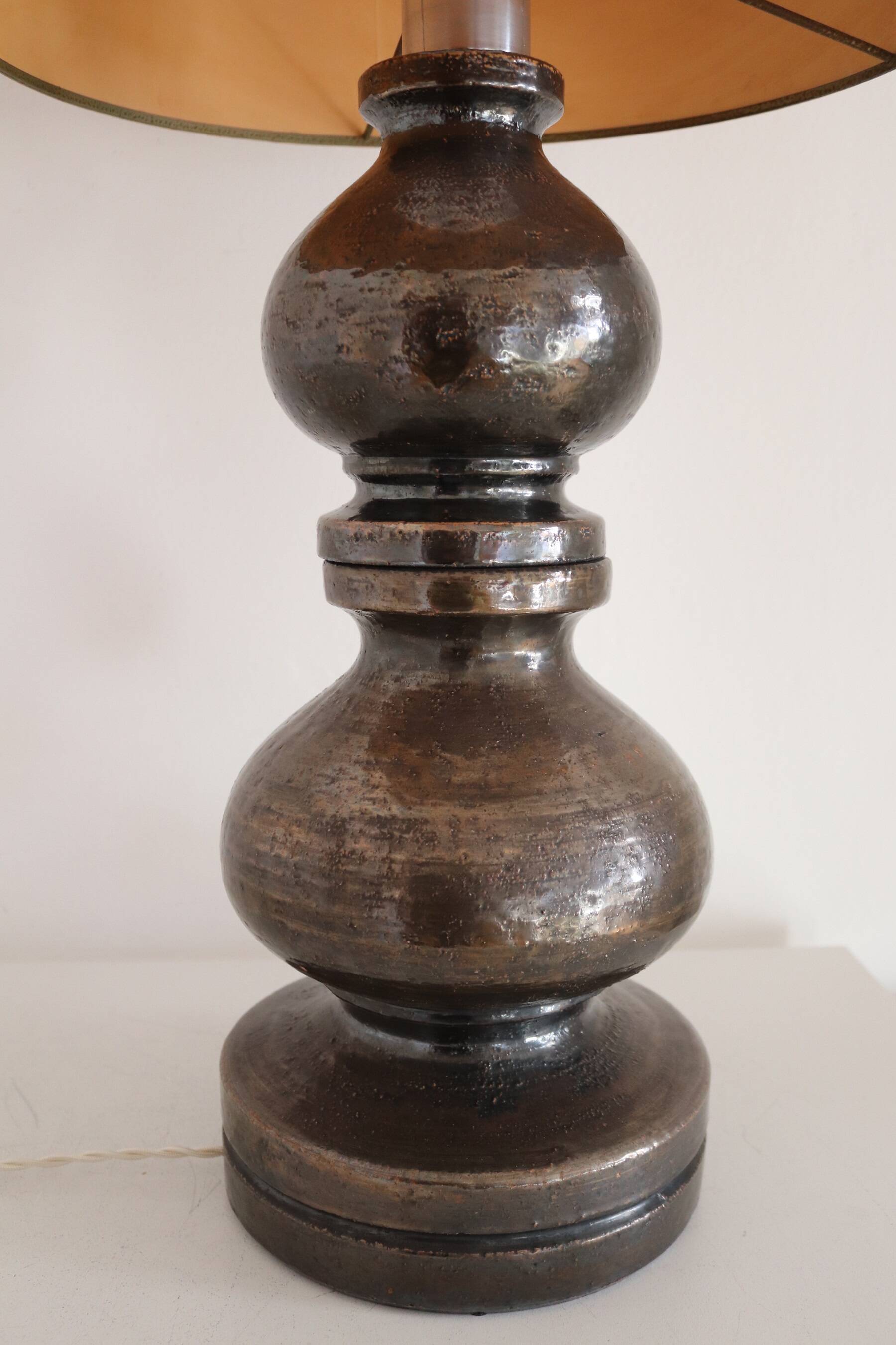 Italian Ceramic Table Lamp by Aldo Londi with Cork Lampshade, 1960