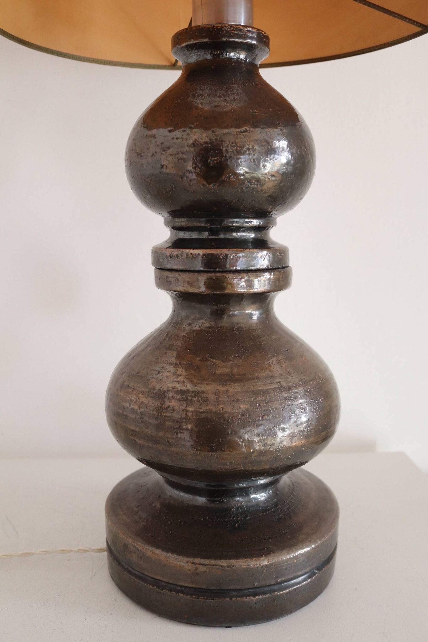 Italian Ceramic Table Lamp by Aldo Londi with Cork Lampshade, 1960