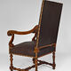 Louis XIII office armchair in leather and walnut carved around 1860