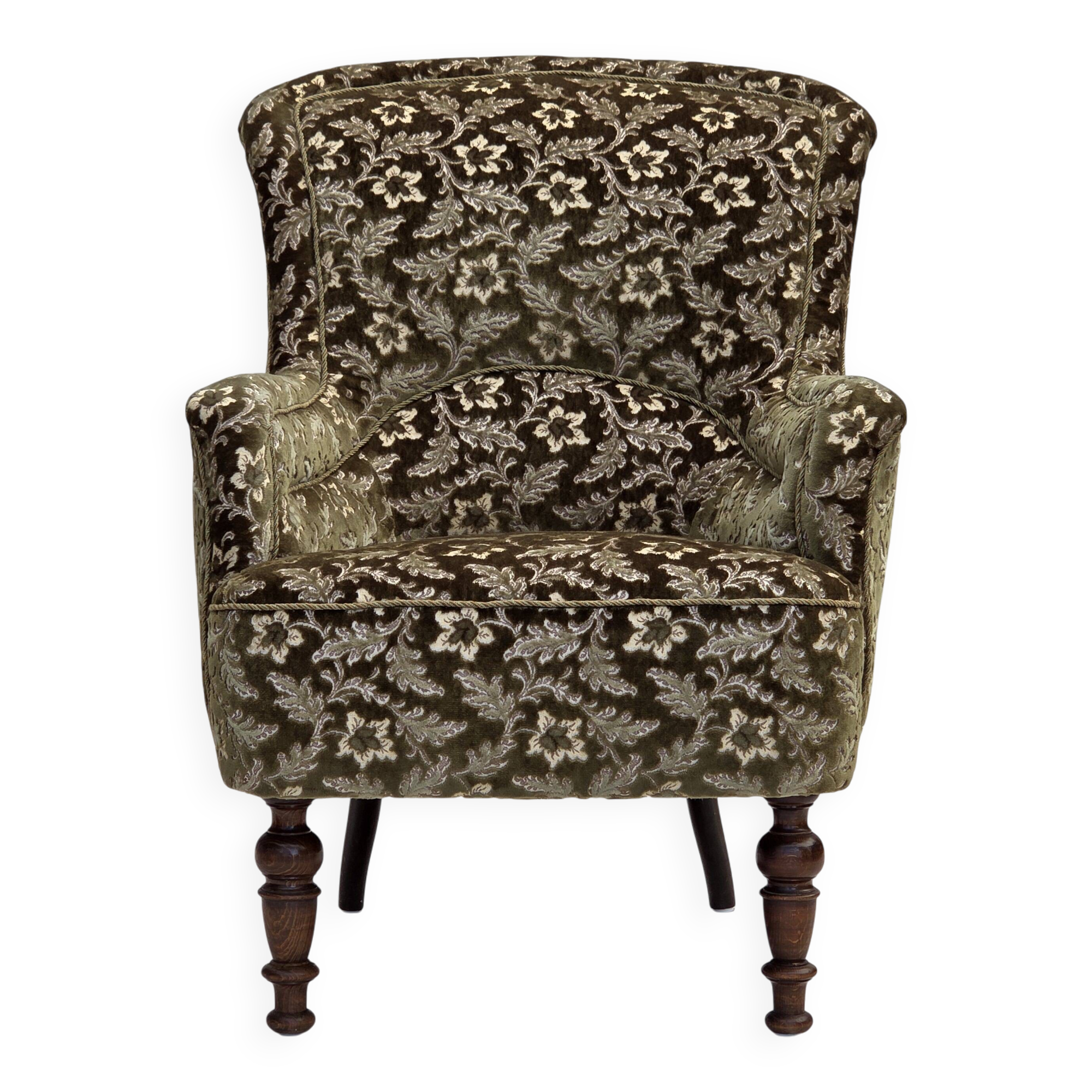 1950s, Danish armchair, green furniture velour, ash wood legs.