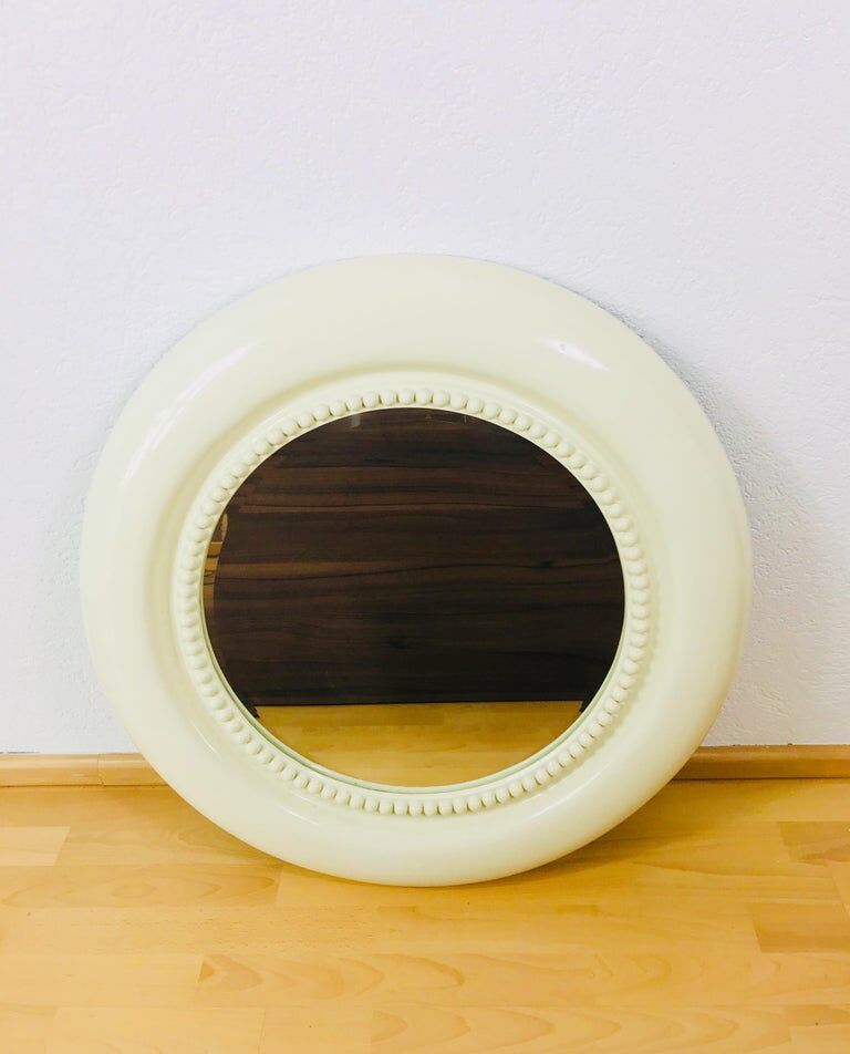 American beige round wall mirror 1970