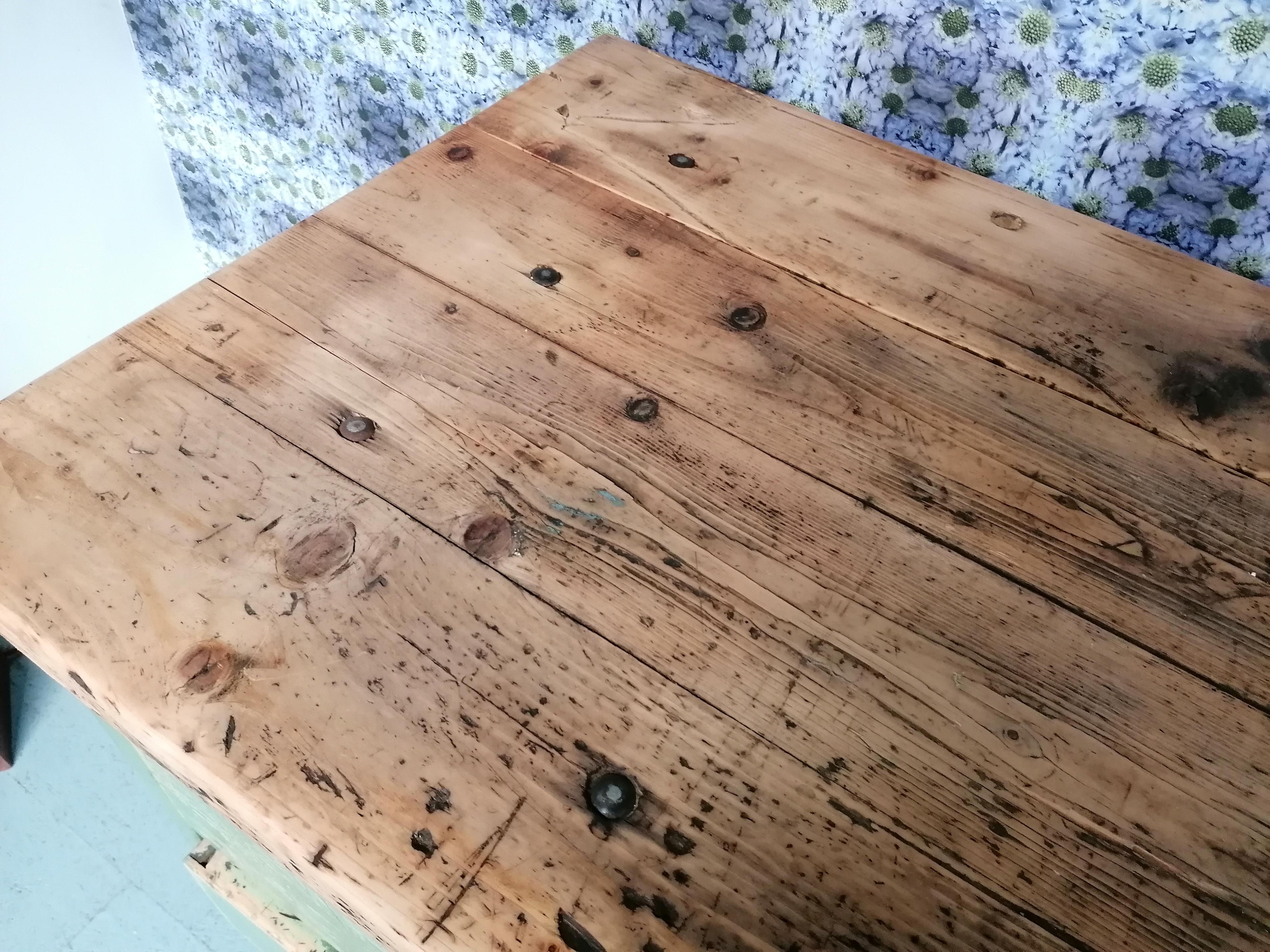 Old wooden garage workbench, industrial vintage.