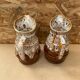 Pair Antique Brown Ceramic Barrel Shaped Pitchers Vintage