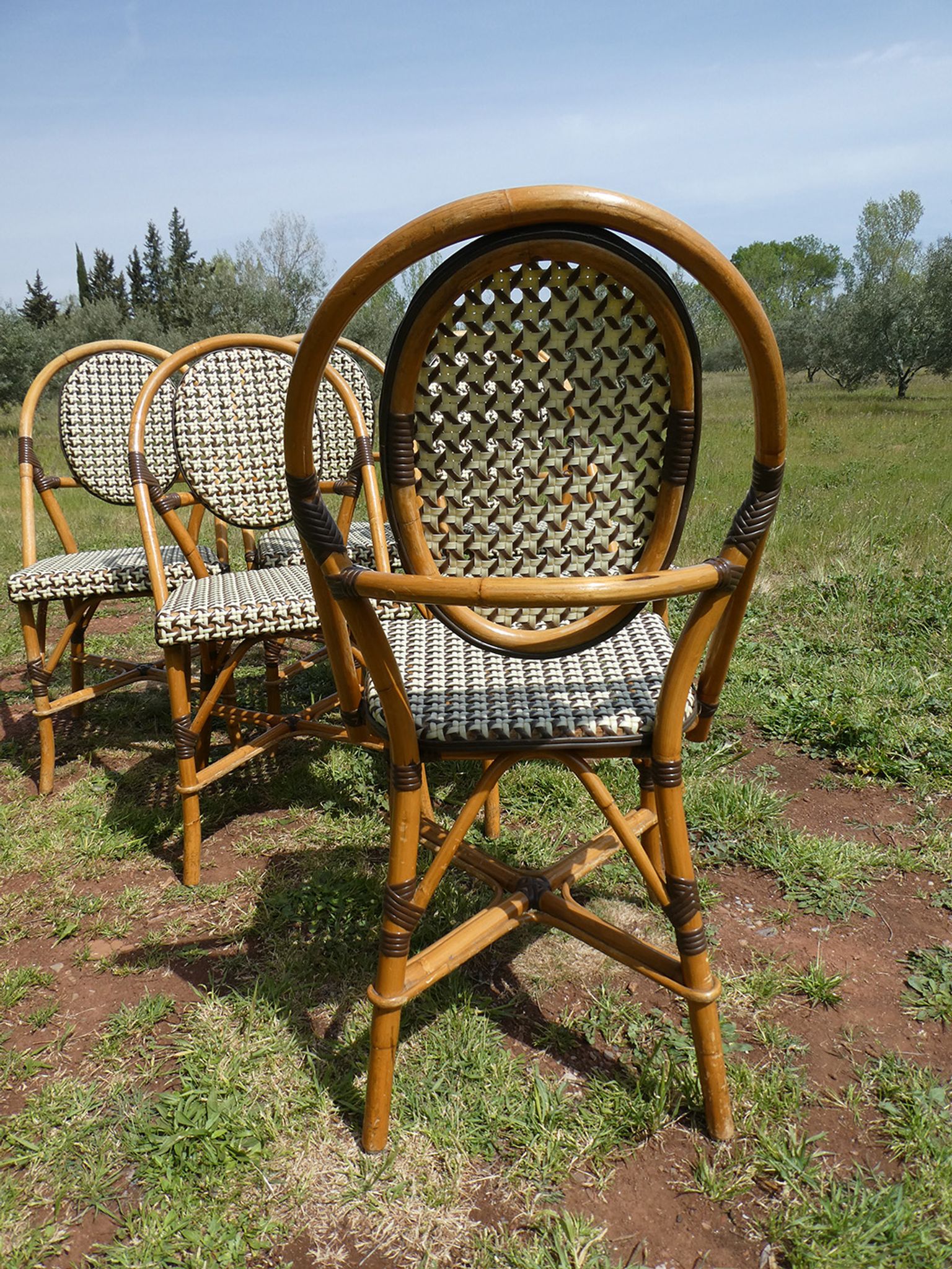 Set of 6 chairs bistro terrace "Parisian" rattan and brown braiding