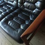 Danish 4-seater sofa with leather upholstery 244 cm, 1960s