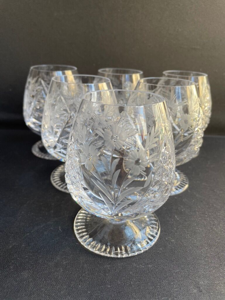 6 cognac glasses – blown and cut crystal