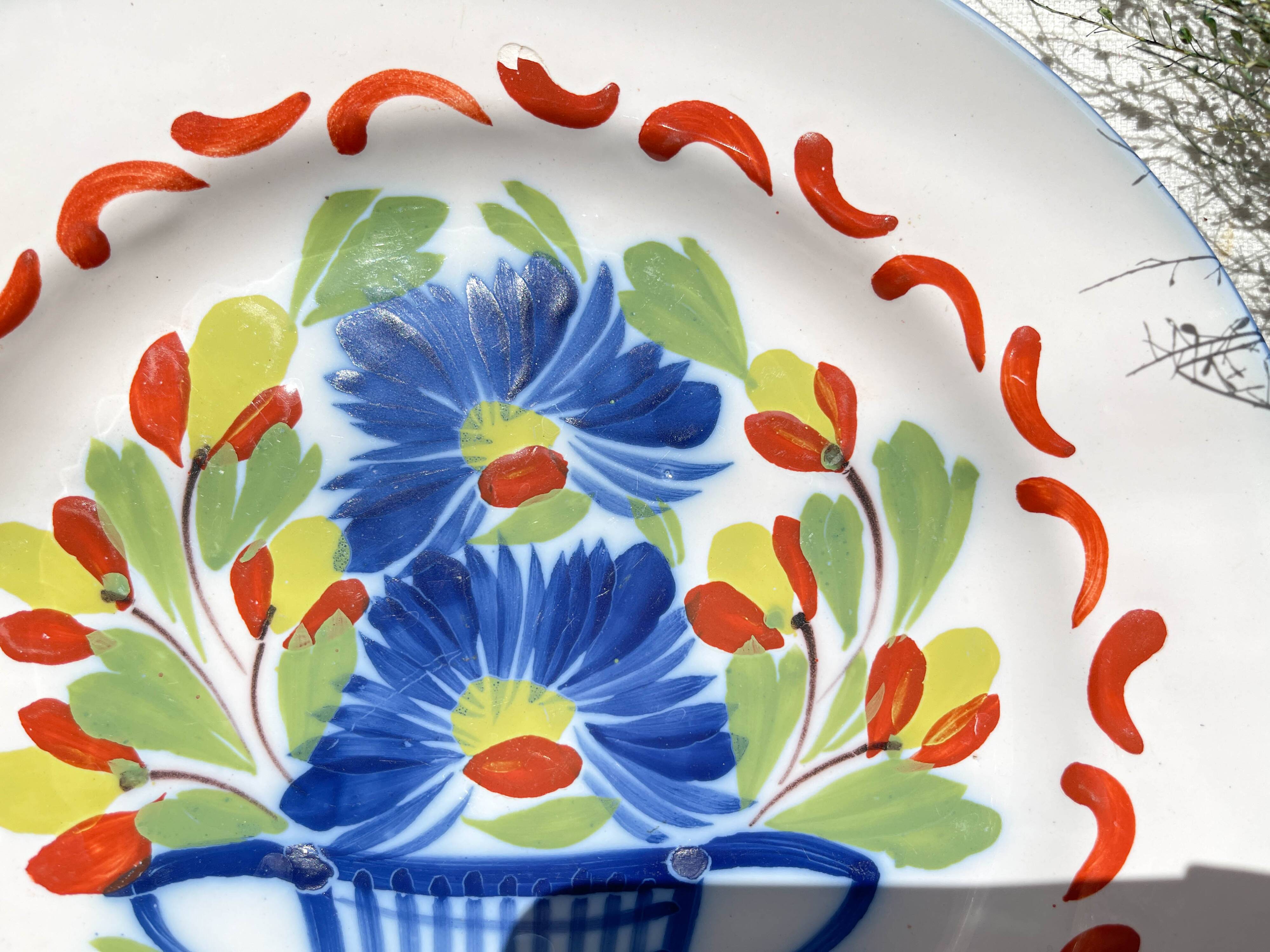 2 St Clement Luneville plates, 19th century, floral pattern