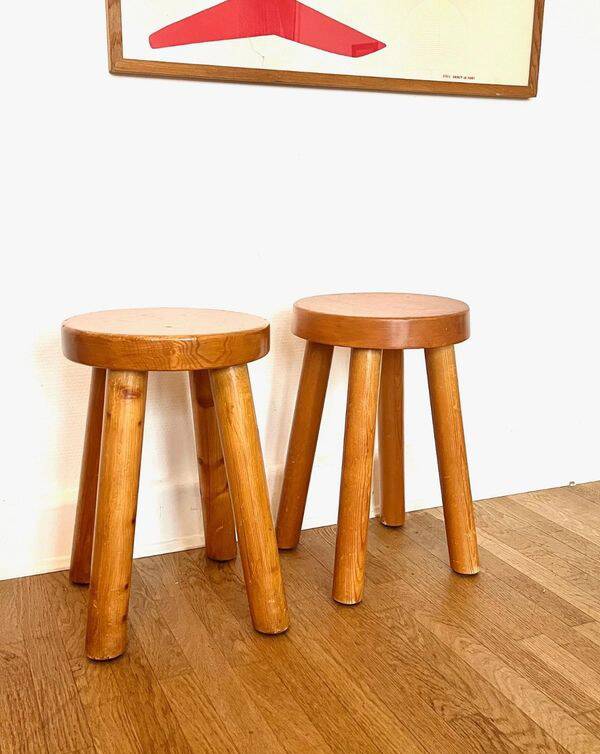 Rare pair of 4-legged stools by charlotte perriand & rene martin (meribel)