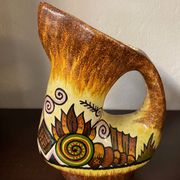 Pichet quimper fouillen faience annees 50/60 forme oblique decor ajoncs