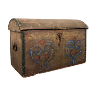 Swedish antique painted marriage chest 1859