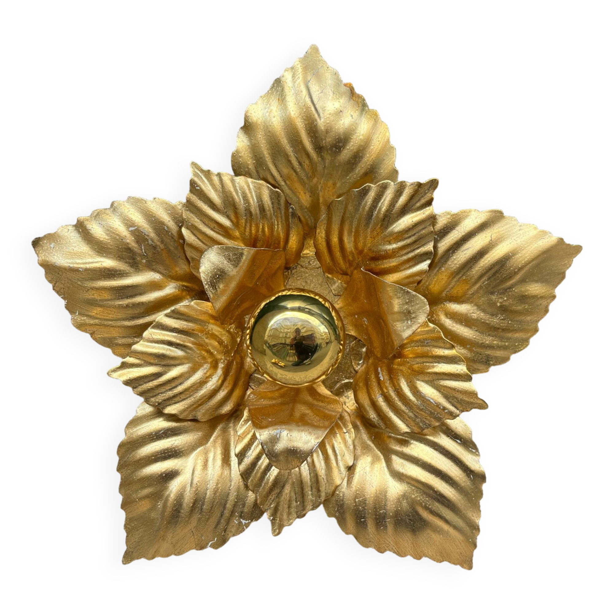 Vintage gold leaf metal flower applique