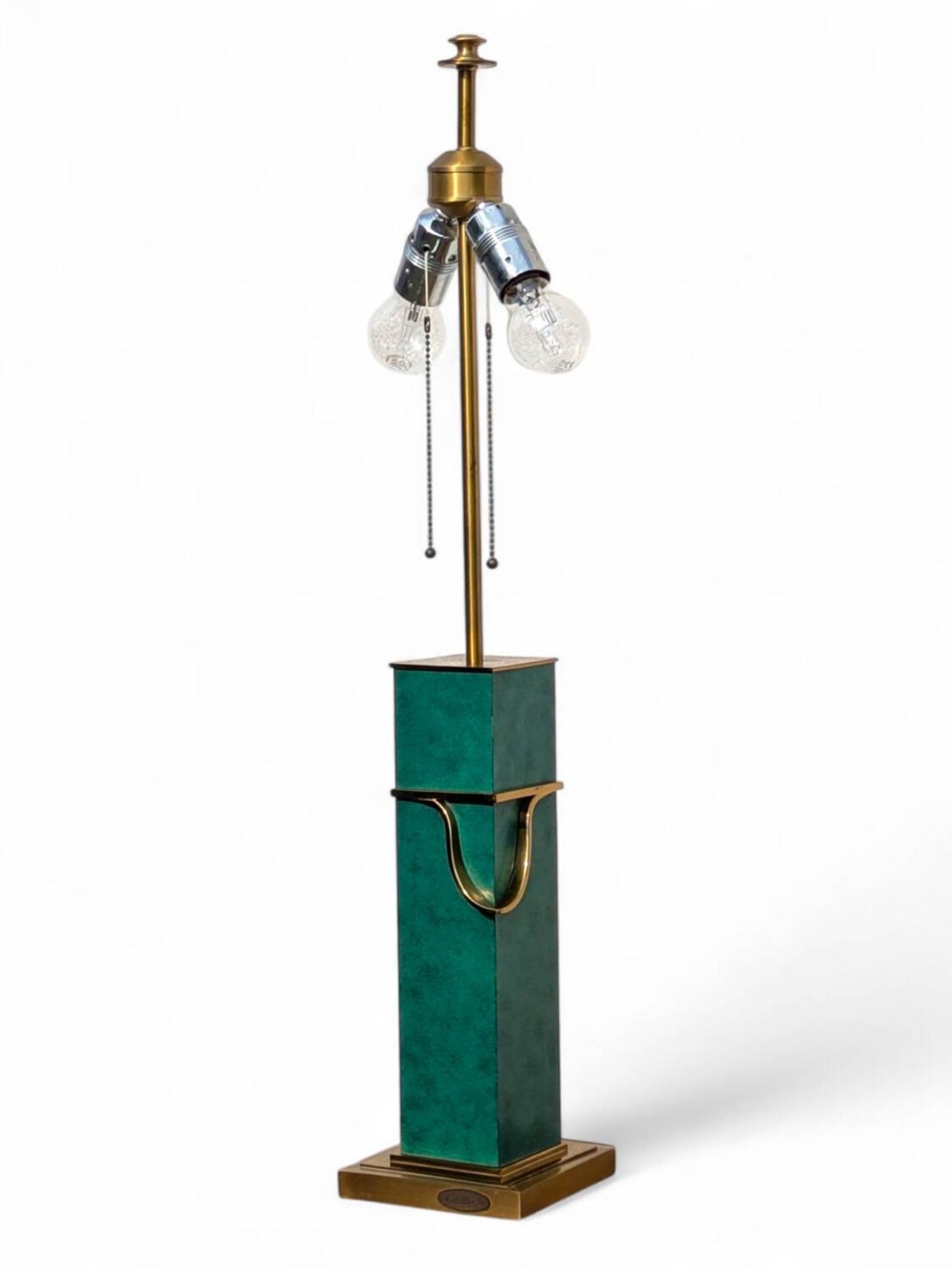 Pied de lampe vintage Jean Roche, 1980, laiton & vert