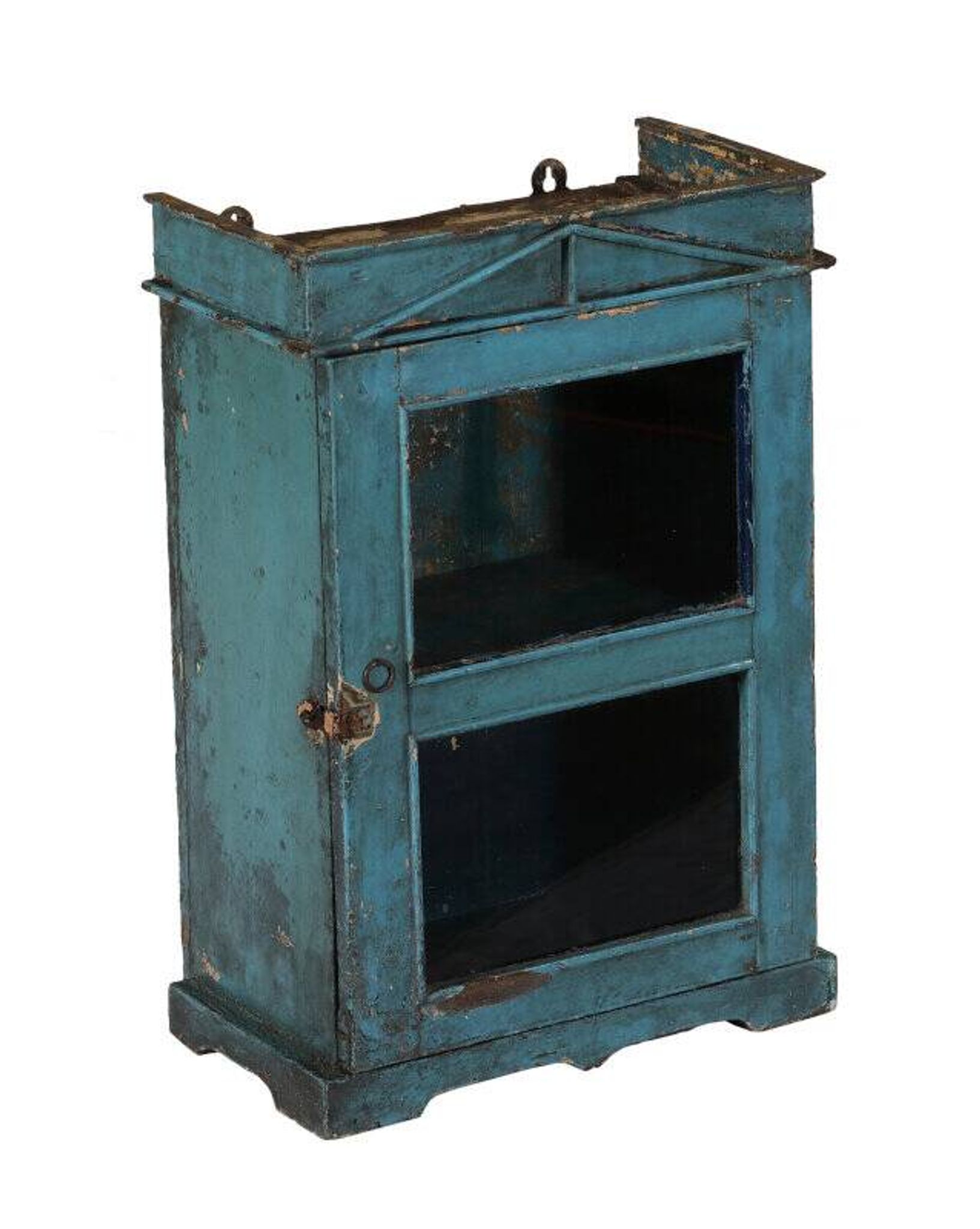 Old blue showcase old teak wood piece and patina of origin india